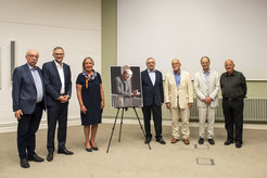Gerd Gigerenzer, Ralph Hertwig, Ute Frevert, Heinz-Elmar Tenorth, Karl Ulrich Mayer, Ulman Lindenberger und Jürgen Baumert bei der Gedenkveranstaltung für Wolfgang Edelstein