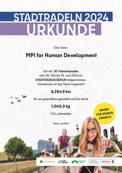 Urkunde für das MPIB Team zum Stadtradeln 2024.