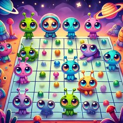 Brettspiel mit stilisierten Alienfiguren